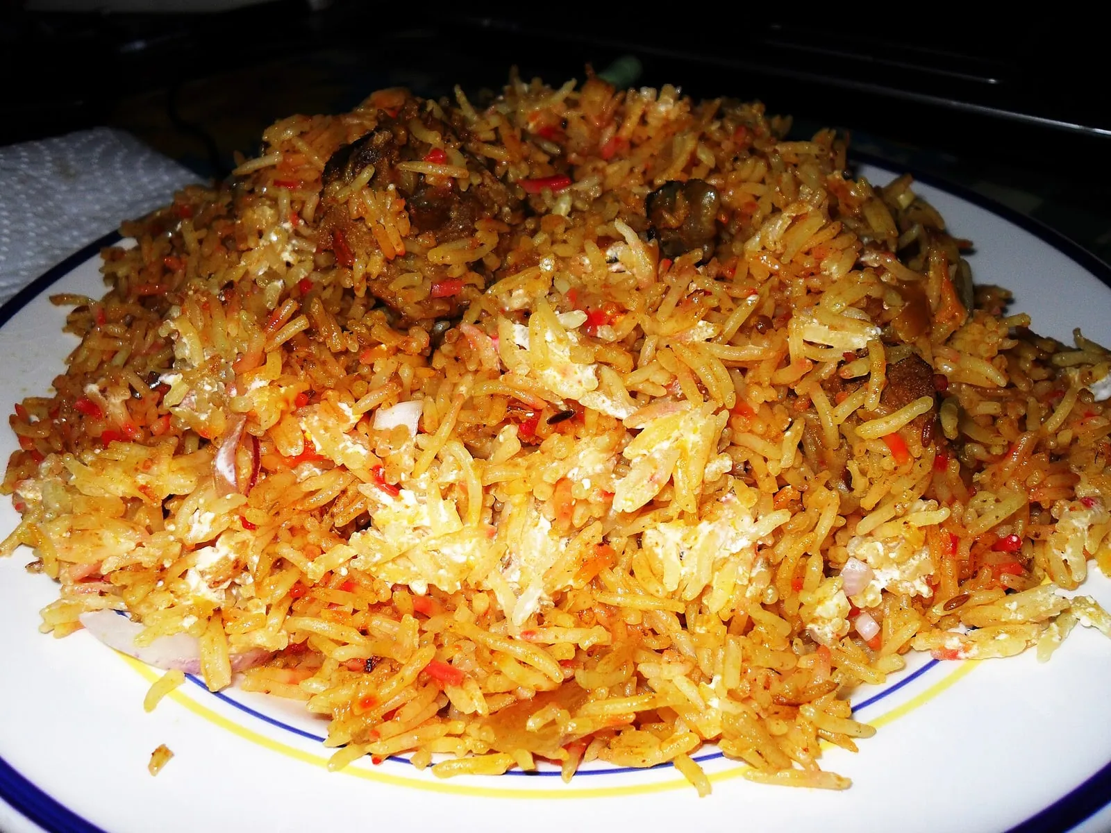 Mutton biryani with tender lamb pieces and basmati rice